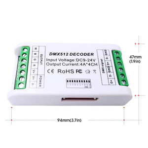 迷你 4 通道 RGBW DMX 解码器, 用于 LED 灯条模块 DC9-24V 的 16A RGBW RGB LED 灯条控制器 DMX 512 解码器调光器驱动器