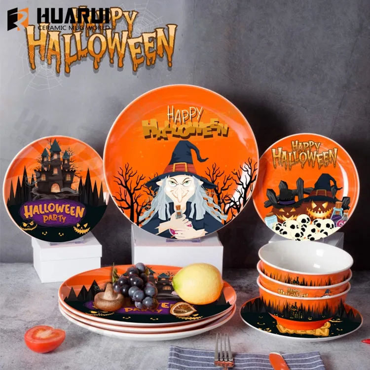 Suministros de fiesta de Halloween personalizados, cuencos, decoraciones de cumpleaños, platos de calabaza para niños, juego de vajilla de Halloween