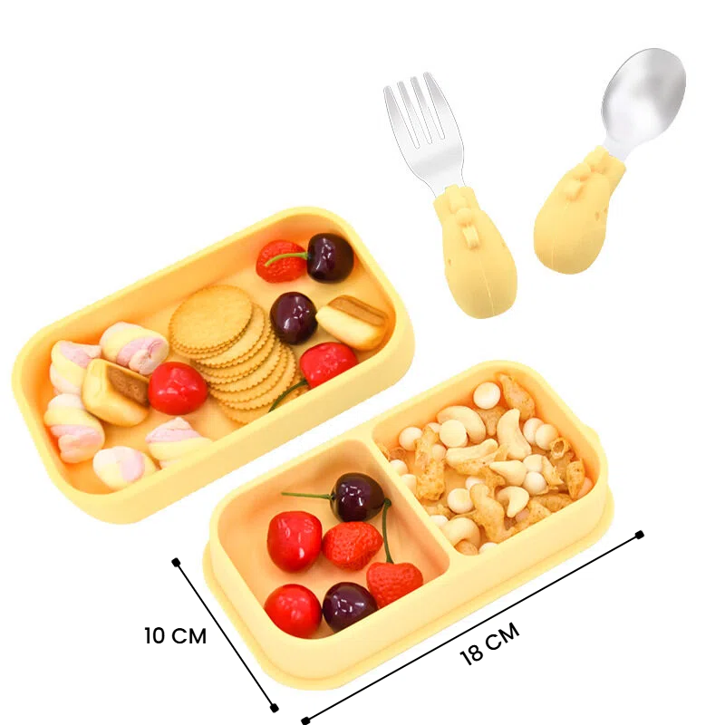 Yellow Lunch Box + 316 Stainless Steel Fork and Spoon