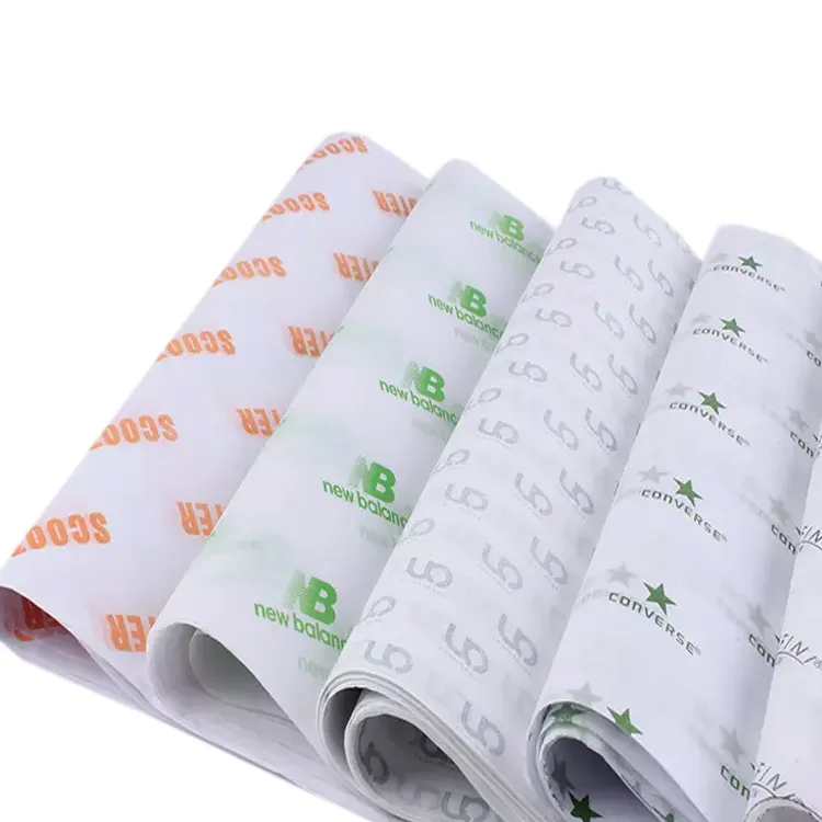 Venta al por mayor de papel tisú impreso personalizado de marca de 17gsm para envolver ropa con su propio logotipo