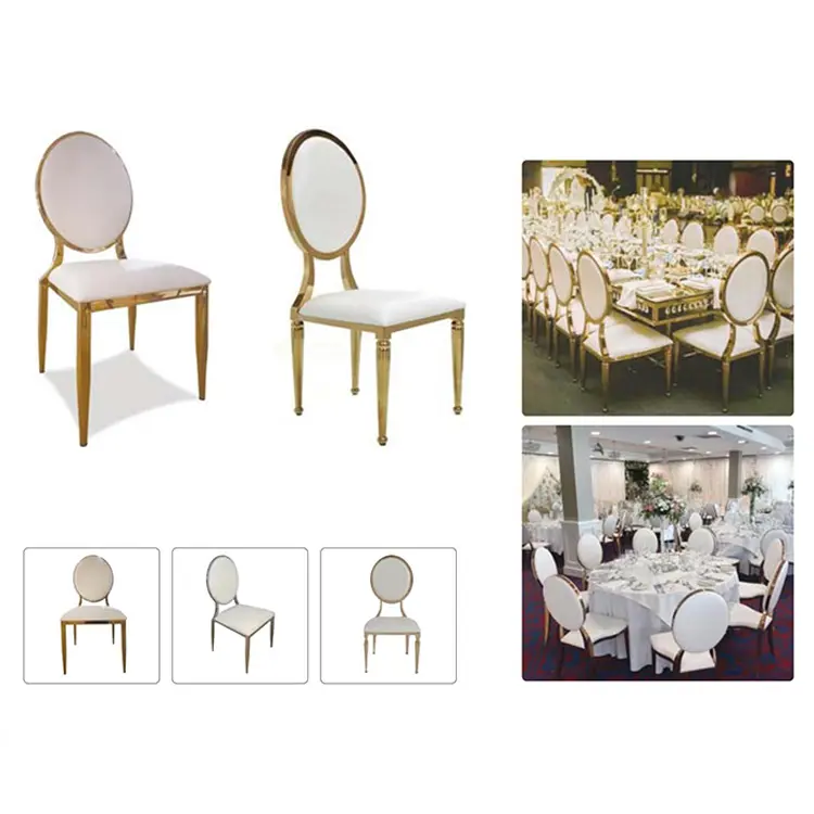 Aço inoxidável jantar claro para o banquete chiavari luxo rei atacado evento barato ouro cadeira e mesas trono casamento cadeiras