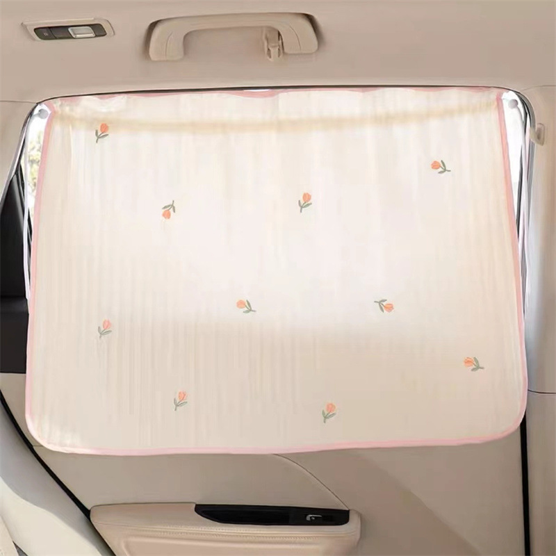 Cortinas acolchadas bordadas con estampado de tulipanes