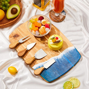 Bộ bàn cắt nhựa sóng đại dương nhựa Epoxy thiết lập với 4 dao phô mai màu xanh trắng sóng mô hình charcuterie Bộ quà tặng - Product Image 1