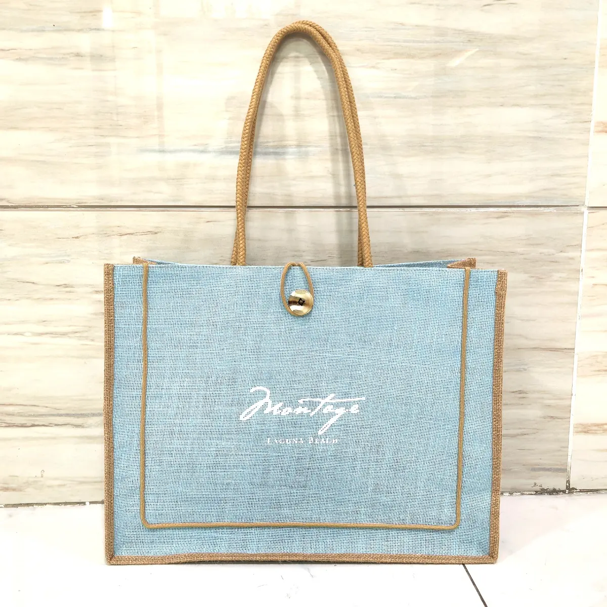 Borsa in lino da donna con stampa Logo personalizzata di moda borsa da viaggio riutilizzabile regalo Shopping Product Tote juta Bag