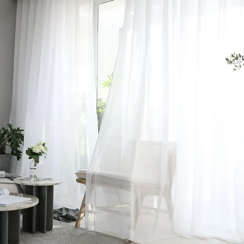 Cortina de tule para janela de cozinha moderna, janela de tecido branco maciço europeia