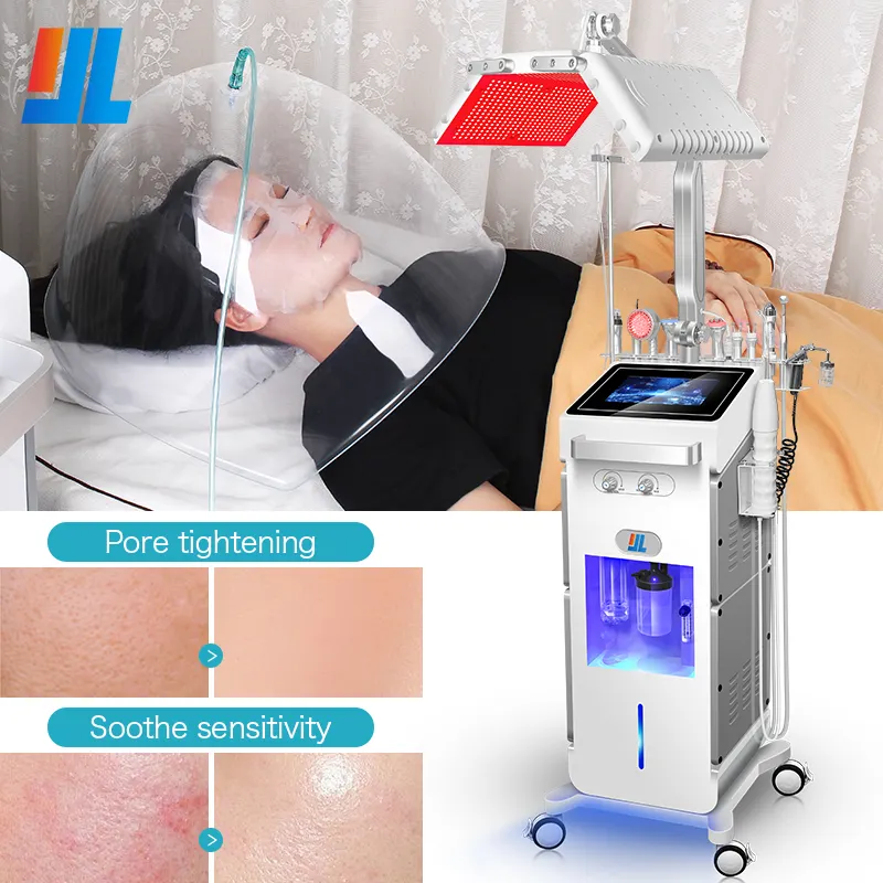 Nuovo design 14 in 1 water oxygen jet aqua peel facial machine con fotone led light therapy