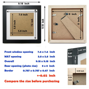 木制フォトフレーム6x6写真フレーム白3.5x3.5写真フレームマット付き無垢材プラスチックパネル - Product Image 5