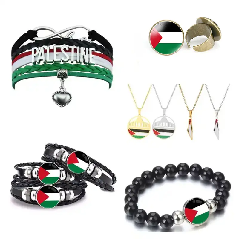 100 modelli palestini con portachiavi con bandiera portachiavi con portachiavi e Clip con ciondolo collana con ciondolo bracciale orecchini con spilla Set di gioielli