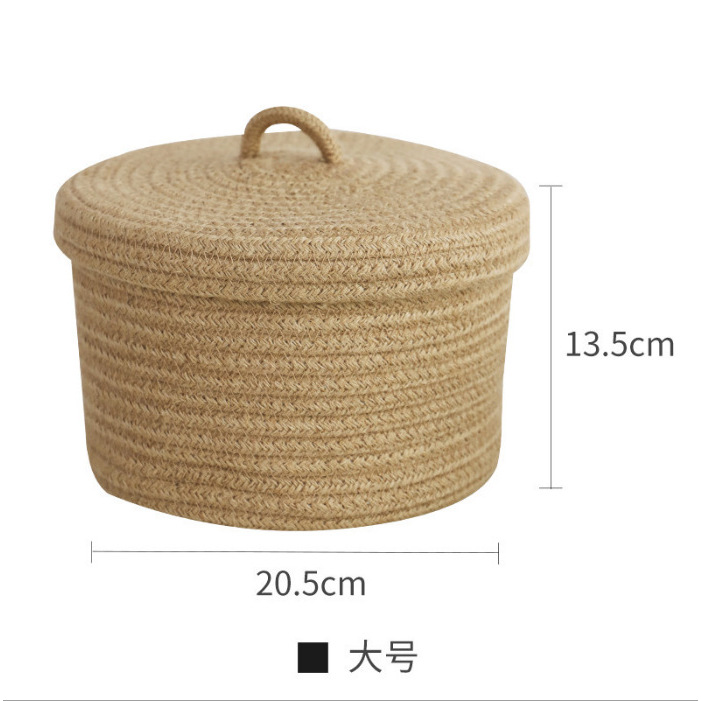 ตะกร้าเก็บของปอกระเจาขนาดใหญ่พร้อมฝาปิด 20.5*13.5 ซม