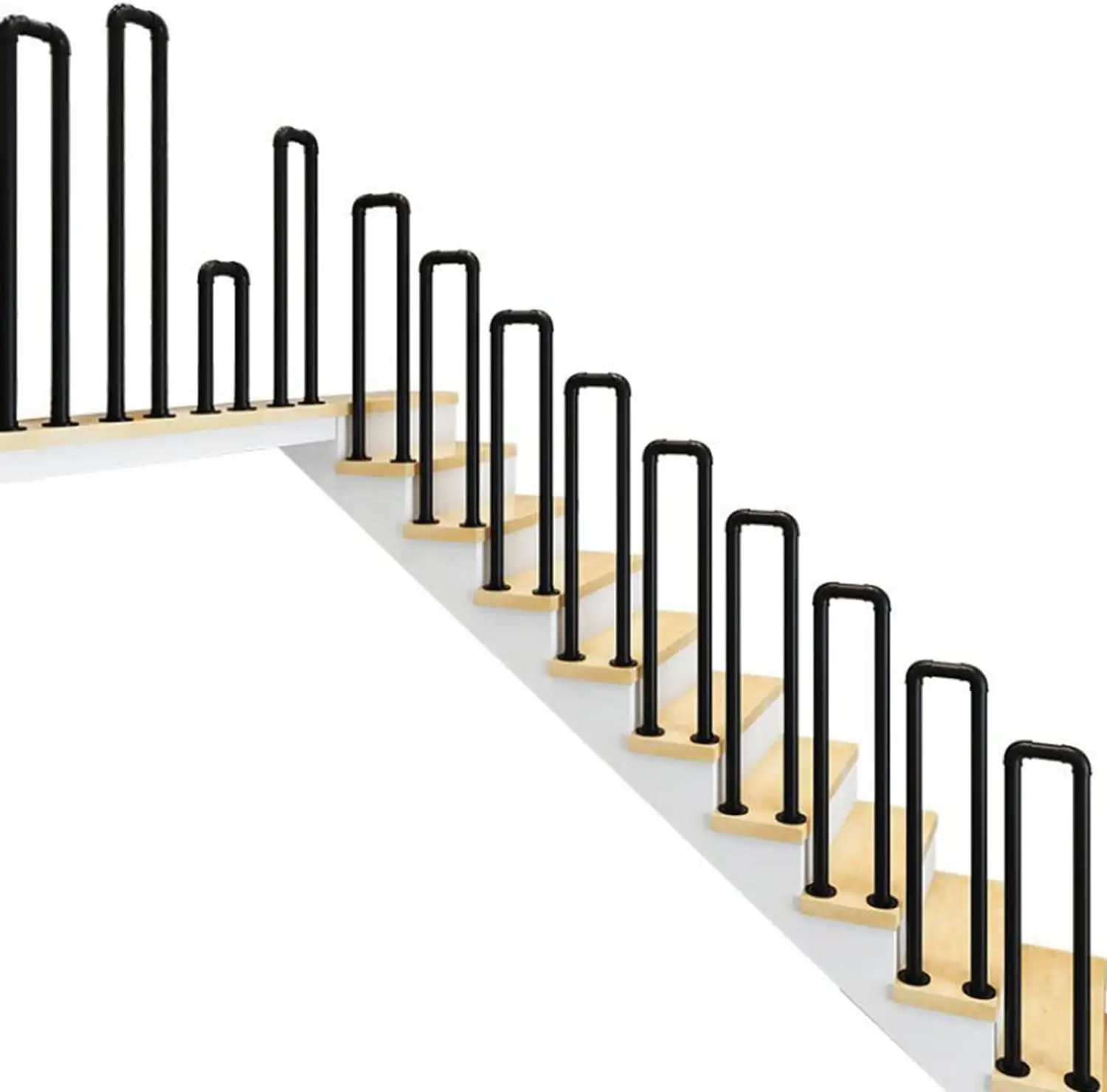 3,3 Fuß (H)x 7,87 Zoll (W) Schwarzer industrieller U-förmiger Eisenrohr-Treppen handlauf für Treppen