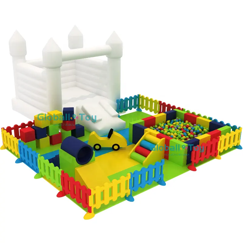 बच्चों के लिए रंगीन सॉफ्ट प्ले उपकरण, बॉल पिट बाउंस हाउस के साथ आउटडोर प्लेग्राउंड सॉफ्ट प्ले सेट