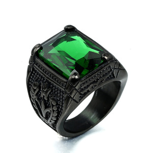 Herren New Punk Vintage Tulpen muster Ring mit mehrfarbigen Edelstein Edelstahl Princess Cut Fingerring Trendy Style