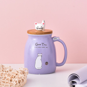 猫のマグカップかわいいセラミックコーヒーカップと素敵な蓋猫の足スプーンコースターノベルティモーニングカップティーミルクマグ400ml