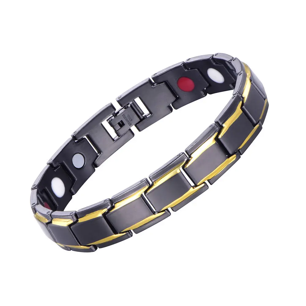 फैशन 18K सोना मढ़वाया स्टेनलेस स्टील Watchband पंक चुंबकीय पत्थर स्वास्थ्य जर्मेनियम कंगन दर्द राहत जैव कंगन