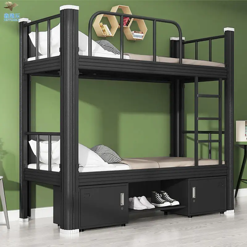 Guangzhou foshan factory high quality school furniture heavy duty Dormitory student Steel Metal Bunk Bed with storage Cabinets