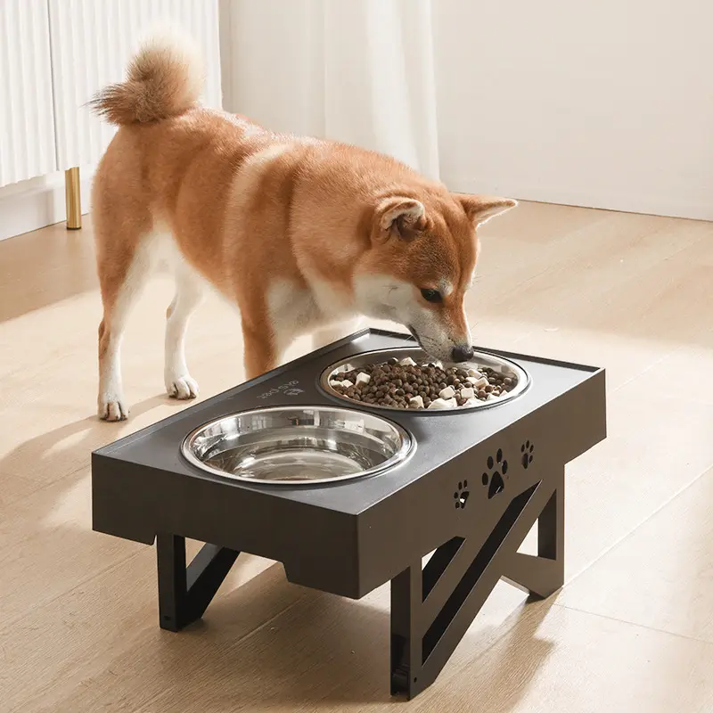 ホット販売折りたたみリフトテーブルダブルペットボウルステンレス鋼犬ボウル飲用テーブル猫犬ボウル