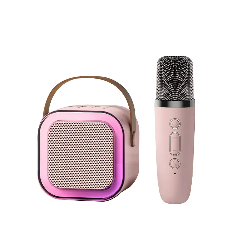 مكبر صوت كاريوكي لاسلكي K12 ميكروفون كاريوكي صغير مزود بإضاءة RGB يصلح كهدية للأطفال يمكن تقديمه بالمنزل وغناء في الهواء الطلق
