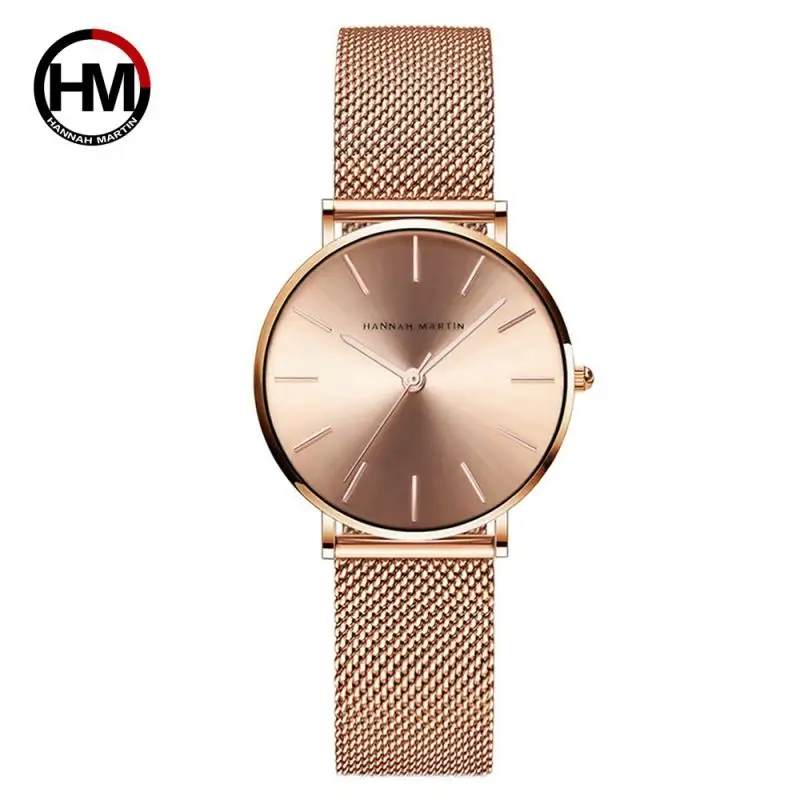 HANNAH MARTIN CC36-reloj de cuarzo japonés para mujer, banda de acero inoxidable de alta calidad, resistente al agua, oro rosa, de lujo