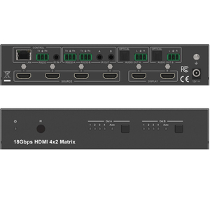 18G HDMI Video Switcher mit 4 HDMI-Eingängen und 2 skalieren den HDMI-Ausgängen De-Embedded Audio als Analog L R und Optical TosLink