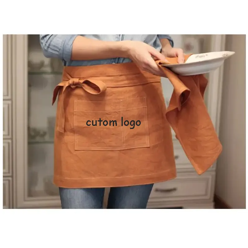 Nordic Custom Design Morandi Colorful Printed Cooking Organic Cotton Linen Apron With Tea Towel
