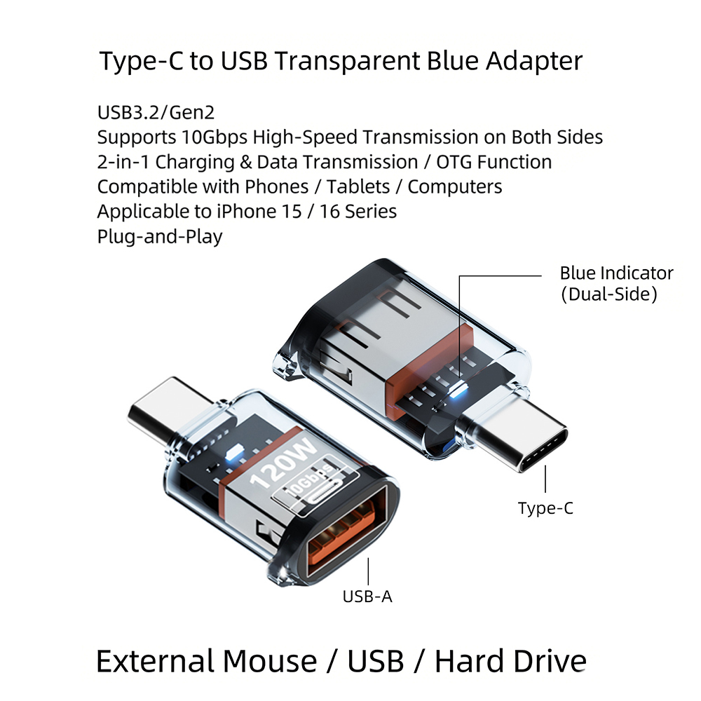 USB Male to C Female Transparent