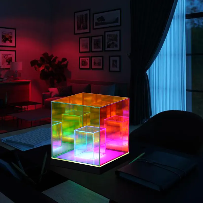 Led de novo design de cubo acrílico 3d, luzes de festa para feriado, bar, restaurante, luz noturna, lâmpada de mesa