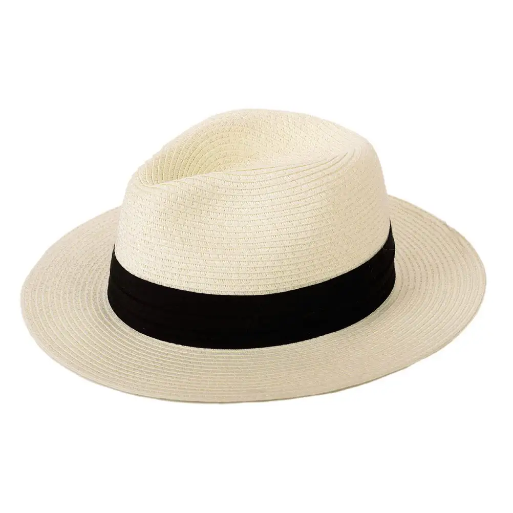 Vente en gros d'herbe naturelle Sun Sombreros Chapeau de plage à large bord Chapeau de paille Panama d'été personnalisé pour femmes