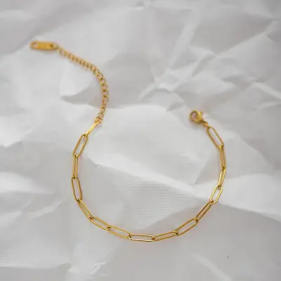 Clip de papel chapado en oro de 18k para apilamiento, pulsera de cadena de acero inoxidable, joyería de moda, 2022
