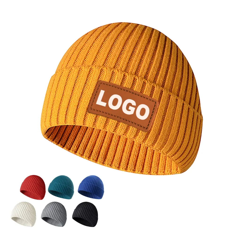 Gorro de invierno liso de alta calidad, gorros de punto holgado con logotipo bordado personalizado, gorro acrílico 100%, gorros de invierno para hombres y mujeres