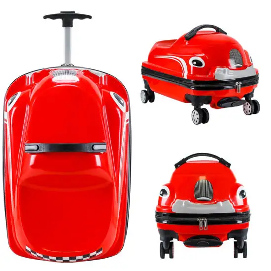 Car-Shape Hard Shell Niños Equipaje Trolley Cases con Scooter Ride