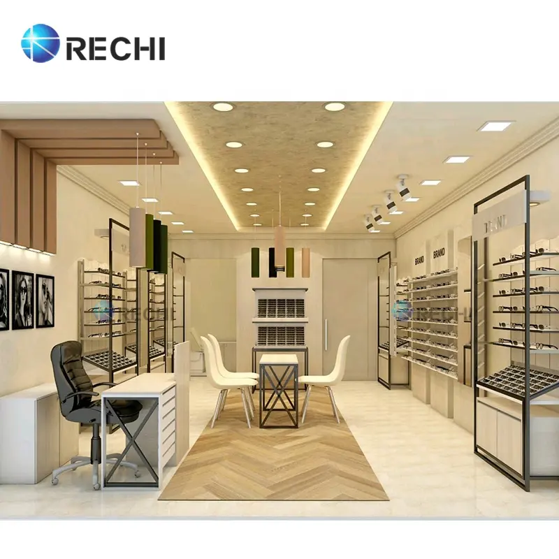 RECHI Optical Showroom Interior Design & Decor With Wood Eyewear Display Cabinet & Shelf For Sunglasses Shop Fittings Showcase