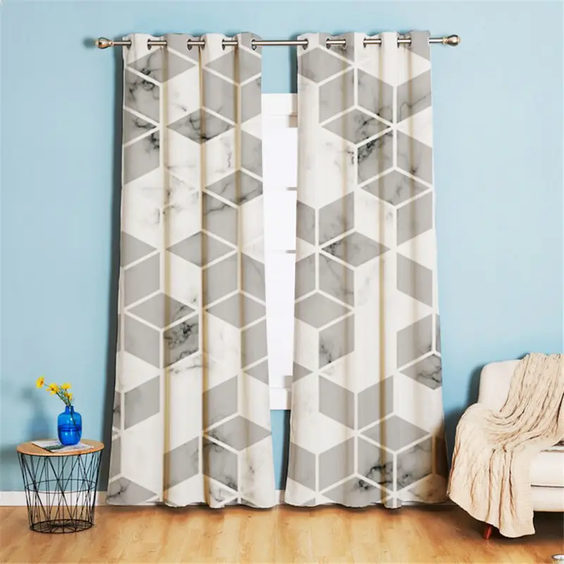 Cortina opaca de lino y algodón con estampado geométrico para sala de estar, cortina opaca de estilo nórdico moderno con costuras