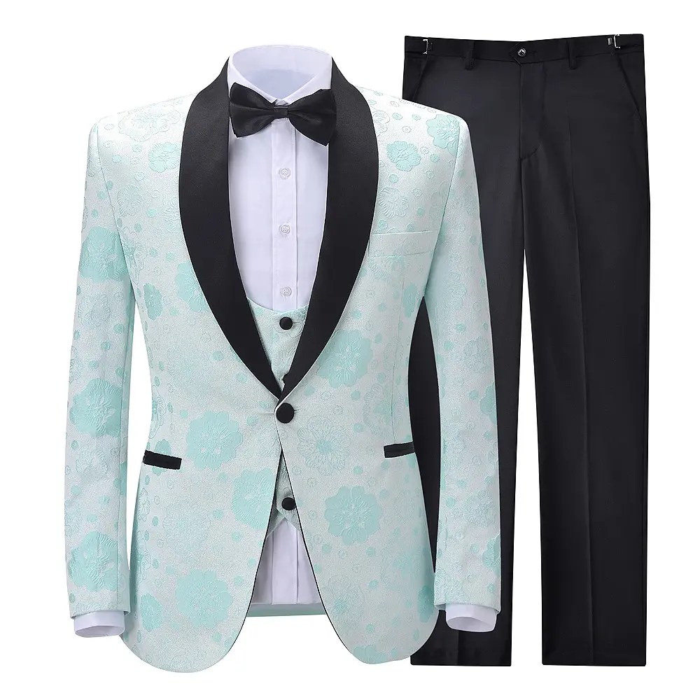 Traje con estampado de flores HD228 para hombre, esmoquin ajustado para boda, trajes de fiesta para novio, conjunto de 3 piezas, chaqueta, chaleco y pantalón