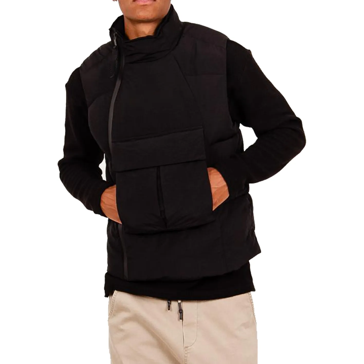 Manteau rembourré en coton, veste tactique sans manches, à col haut, noir, avec grande poche frontale, pour l'hiver, offre spéciale