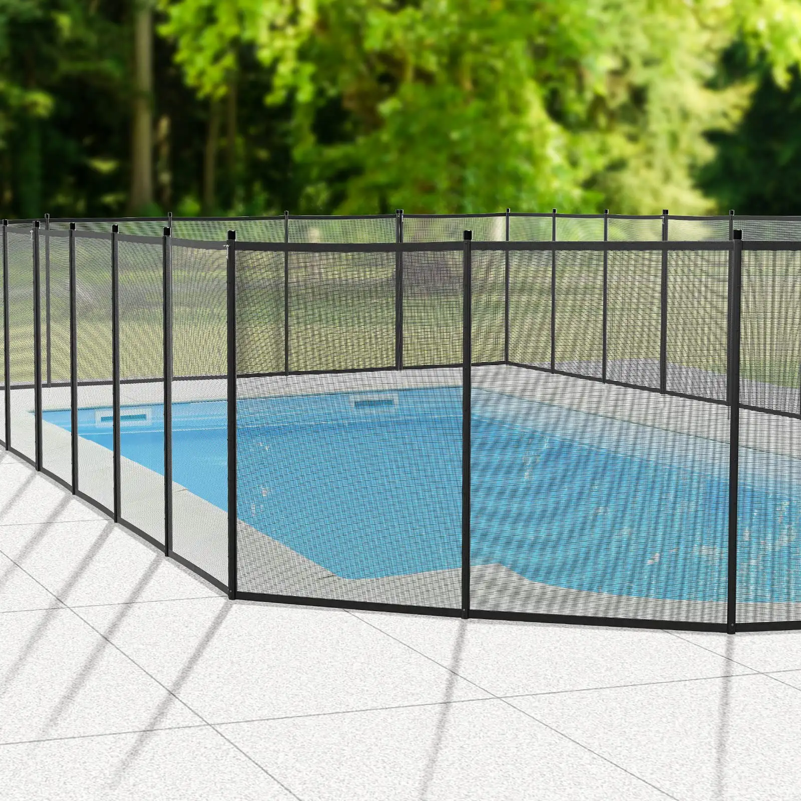 Valla de seguridad plegable de aluminio para piscina de niños, valla de protección de malla para piscinas en el suelo, color negro