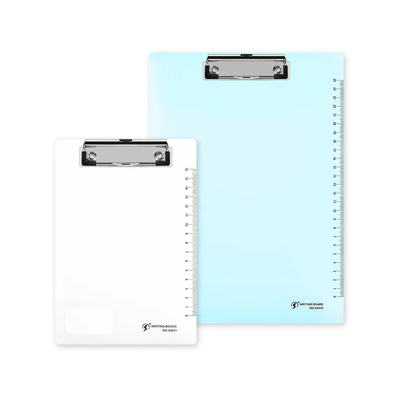 Planches à pinces de bureau en plastique transparent transparent personnalisées A4 Presse-papiers étanche avec règle