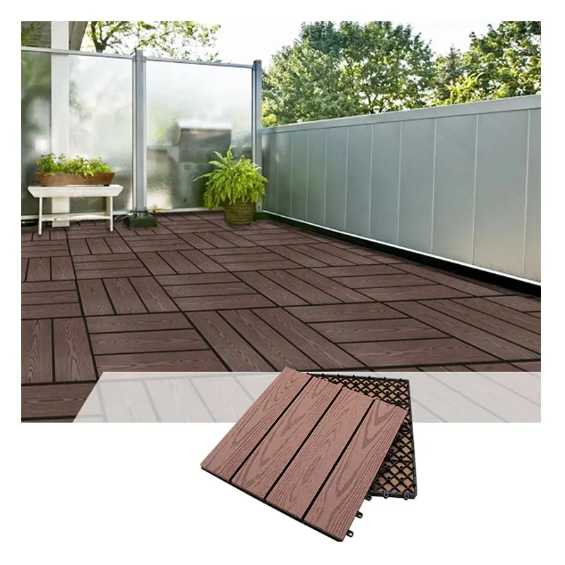 Gran oferta al aire libre Anti-uv 3D grano de madera plástico compuesto WPC DIY azulejo de cubierta