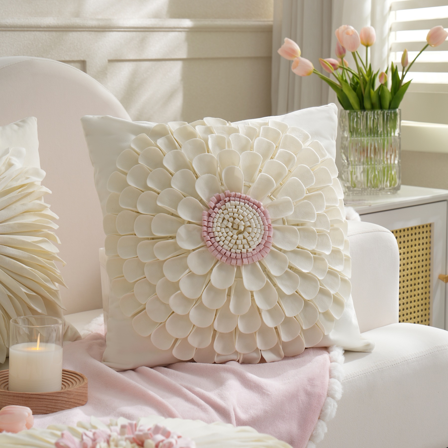 Blanc rose New SUNFLOWER-45*45cm (sans coussin