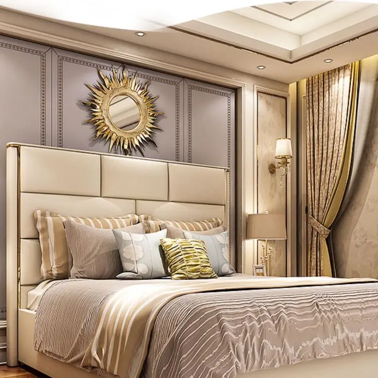 Orangefurn سرير من الجلد الإيطالي عالي الجودة تصميم رائع سرير حديث محشو