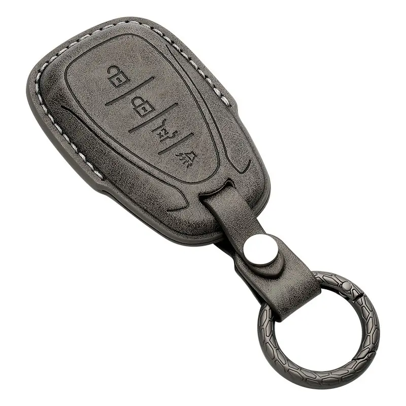 Nuevo estuche para llave de coche de cuatro teclas Estuche para llave de coche de cuero gris Gunine de alta calidad para XL