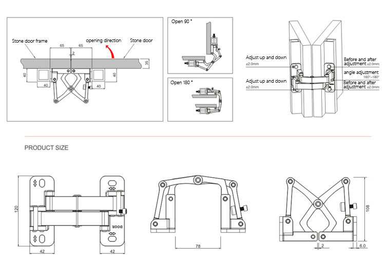 Doorplus 150kg 2D Concealed Invisible Adjustable Stainless Steel Heavy Duty Hidden Hinge