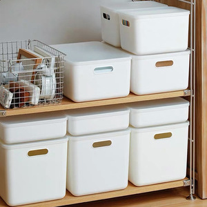 多機能デスクトップ収納容器長方形プラスチック収納箱オフィス雑貨収納ボックスふた付き - Product Image 1