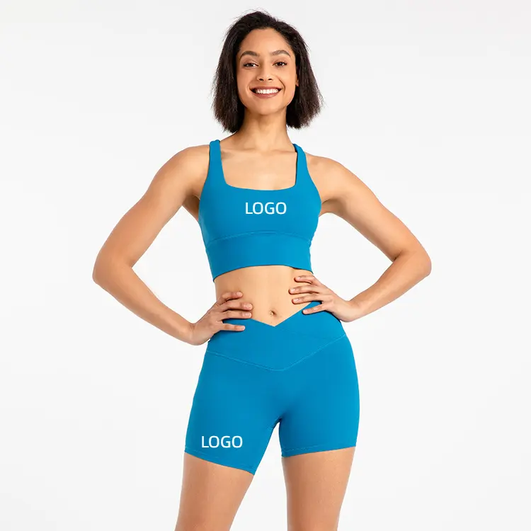 Traje deportivo transfronterizo de América, cintura cruzada de pantalones, secado rápido, transpirable, de doble cara, sensación desnuda, ropa de yoga, traje para mujer