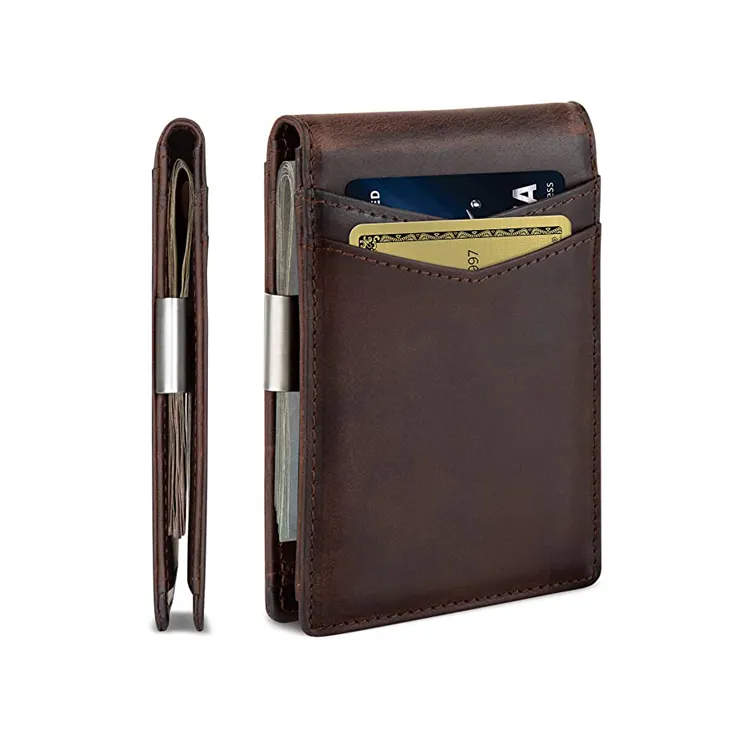 Portafoglio porta carte di credito con blocco RFID con fermasoldi sottile di lusso con Logo personalizzato all'ingrosso della fabbrica per uso Casual disponibile in esportazione