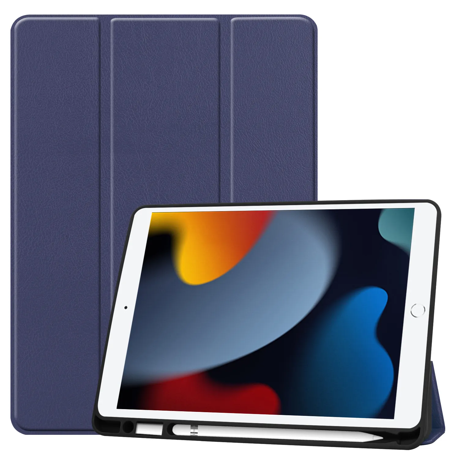 Solid Colors Tri-Fold PU Leather Protective Cover With Pen Slot Tablet Case For iPad 7 8 9 2021