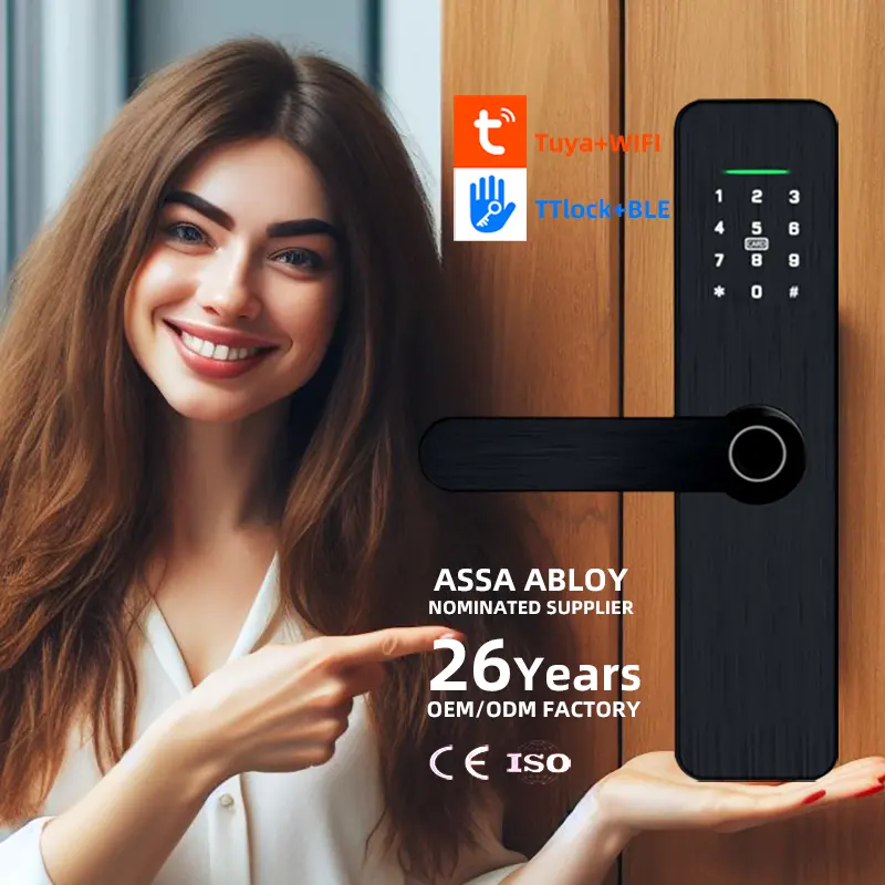 China Factory Home Security Electric Digital Fingerprint Smart Door Lock Sistema en línea para puerta de madera