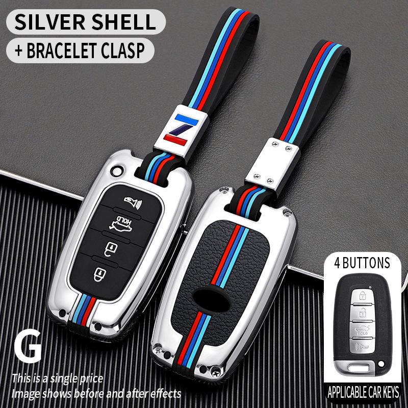 Modello G, cassa singola argentata a quattro pulsanti + chiusura con cinturino.