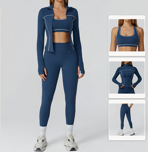 Tùy Chỉnh 3 Mảnh Tập Thể Dục Ngoài Trời Mỏng Phù Hợp Với Phòng Tập Thể Dục Hàng Đầu Dài Tay Áo Áo Ngực Thể Thao Yoga Đầy Đủ Dây Kéo Áo Khoác Yoga Thiết Lập Cho Phụ Nữ - Product Image 1