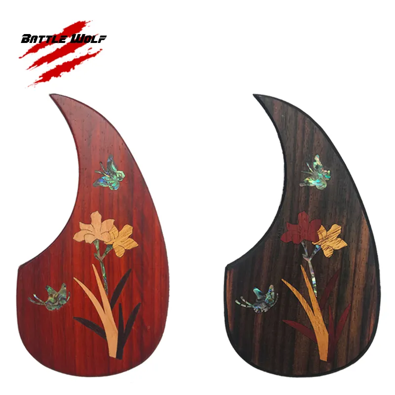 Golpeador de guitarra de ébano y palisandro autoadhesivo de 38 "-41", lámina acústica de madera, golpeador de guitarra con patrón decorativo de flores