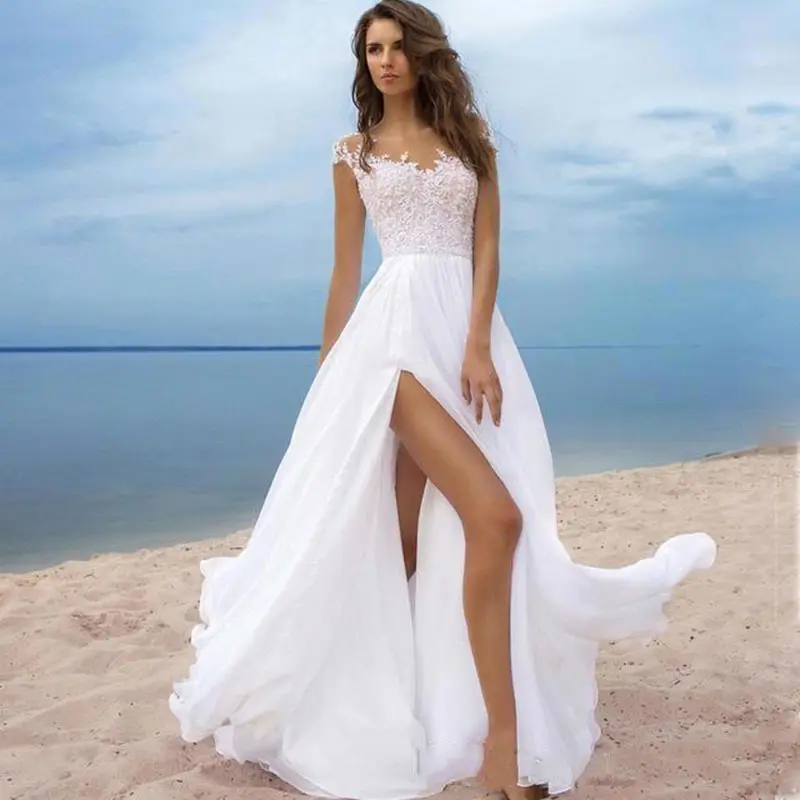 Vestido de noiva sexy, feminino, branco, longo, tamanho grande